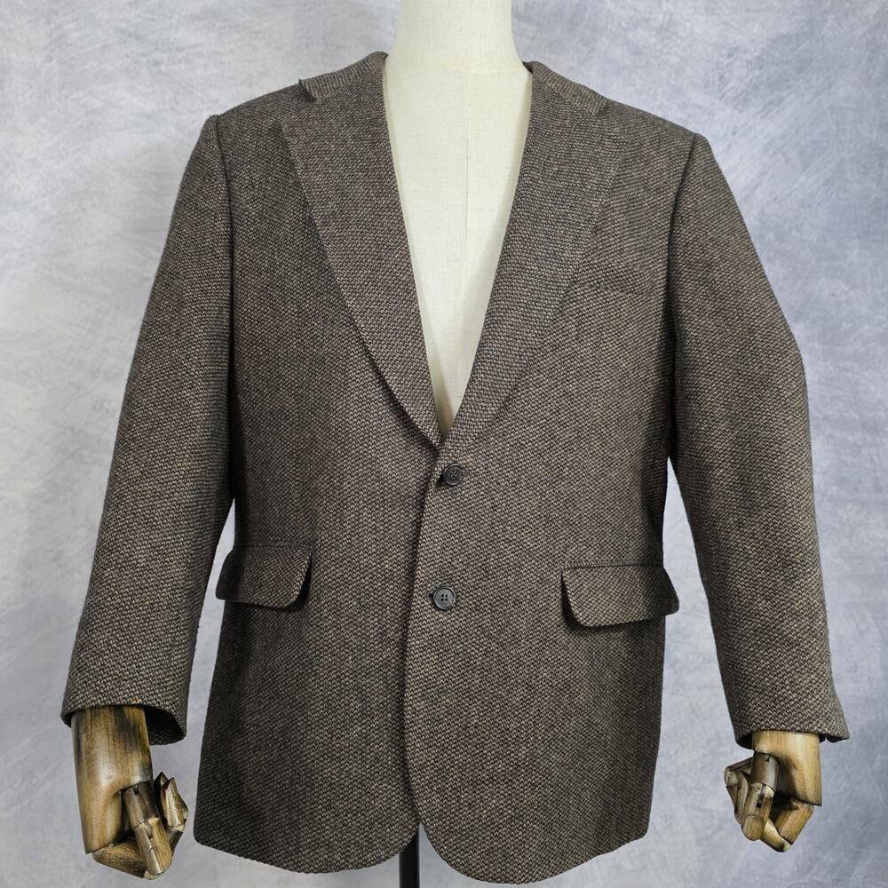 Vintage American Trend Blazer Mens Large Brown Lambs Wool Blend Sport Coat USA